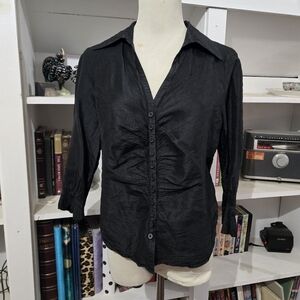 Sunny Taylor 100% Silk Button Down Crop Blouse Size M *Flaws*